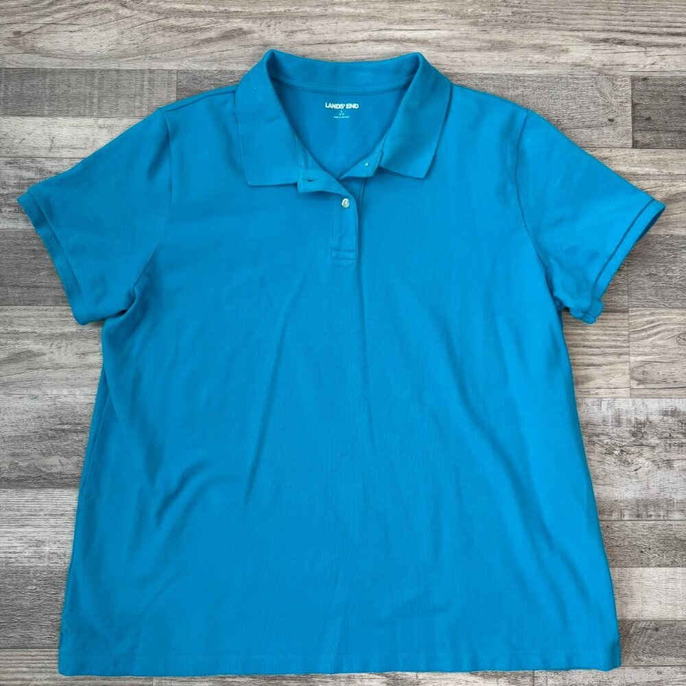 Lands' End womens aqua short sleeve polo shirt size large C49